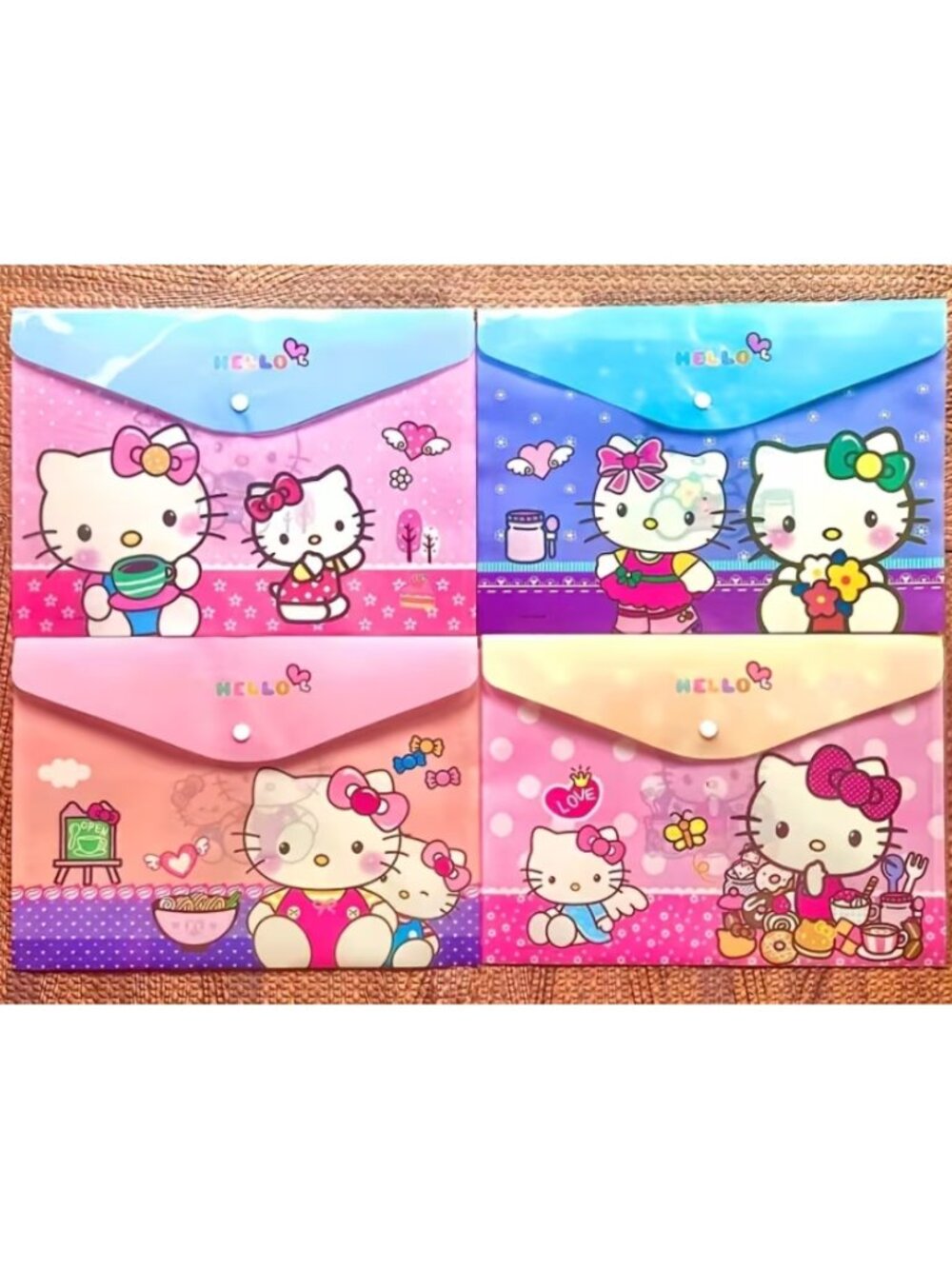 Hello Kitty A4 Document Folder Set (4pcs) Cute Sanrio Cartoon File Envelopes